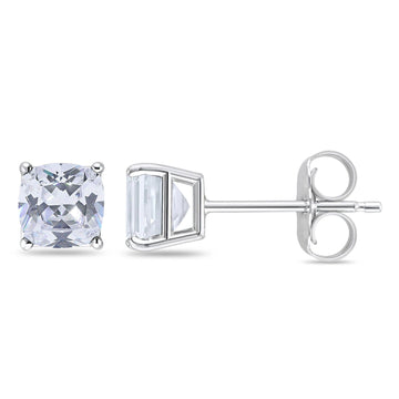 Solitaire Cushion Stud Earrings Simulated Cubic Zirconia 925 Sterling Silver